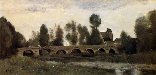 The Bridge at Grez-sur-Loing, vintage artwork by Jean-Baptiste-Camille Corot, A3 (16x12") Poster Print