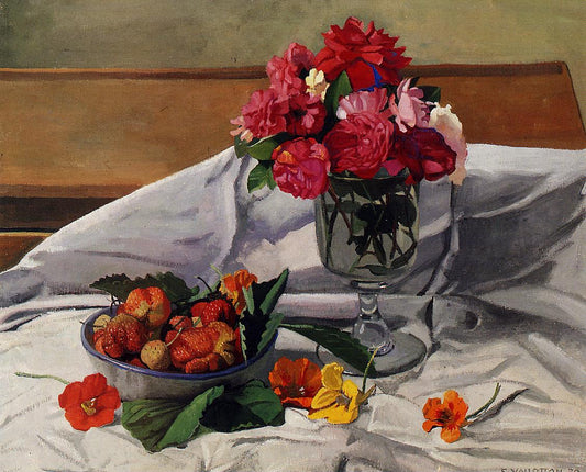 Flowers and Strawberries, vintage artwork by Felix Vallotton, 12x8" (A4) Poster