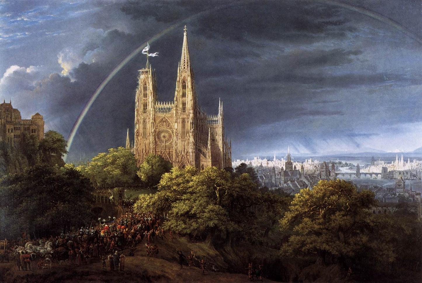 Gothic Cathedral with Imperial Palace, vintage artwork by Karl Friedrich Schinkel, 12x8" (A4) Poster