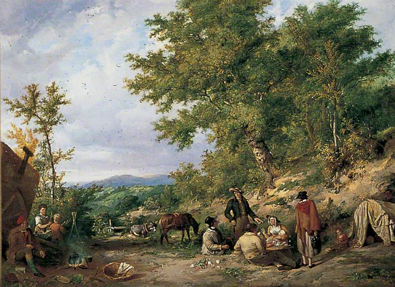Country Lane with Gypsies, vintage artwork by Thomas Sidney Cooper, A3 (16x12") Poster Print