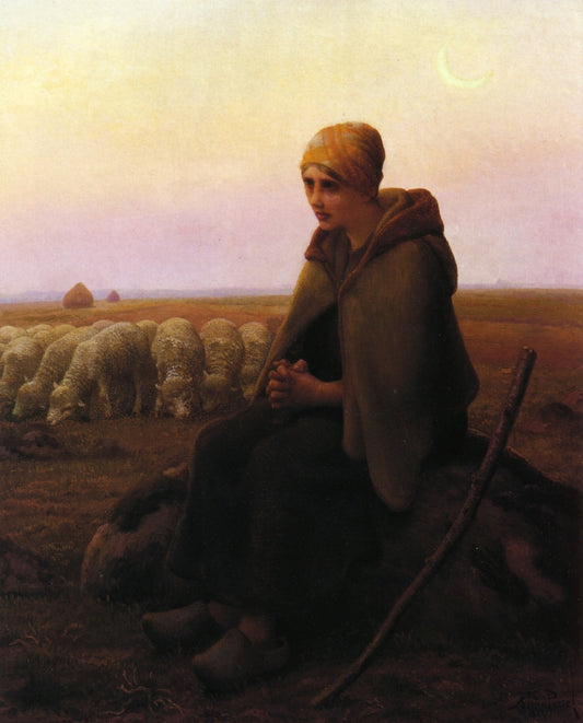 A Resting Shepherdess, vintage artwork by Aime Perret, 12x8" (A4) Poster