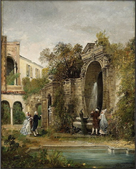 by  the Garden Wall, vintage artwork by Robert Alott, 12x8" (A4) Poster