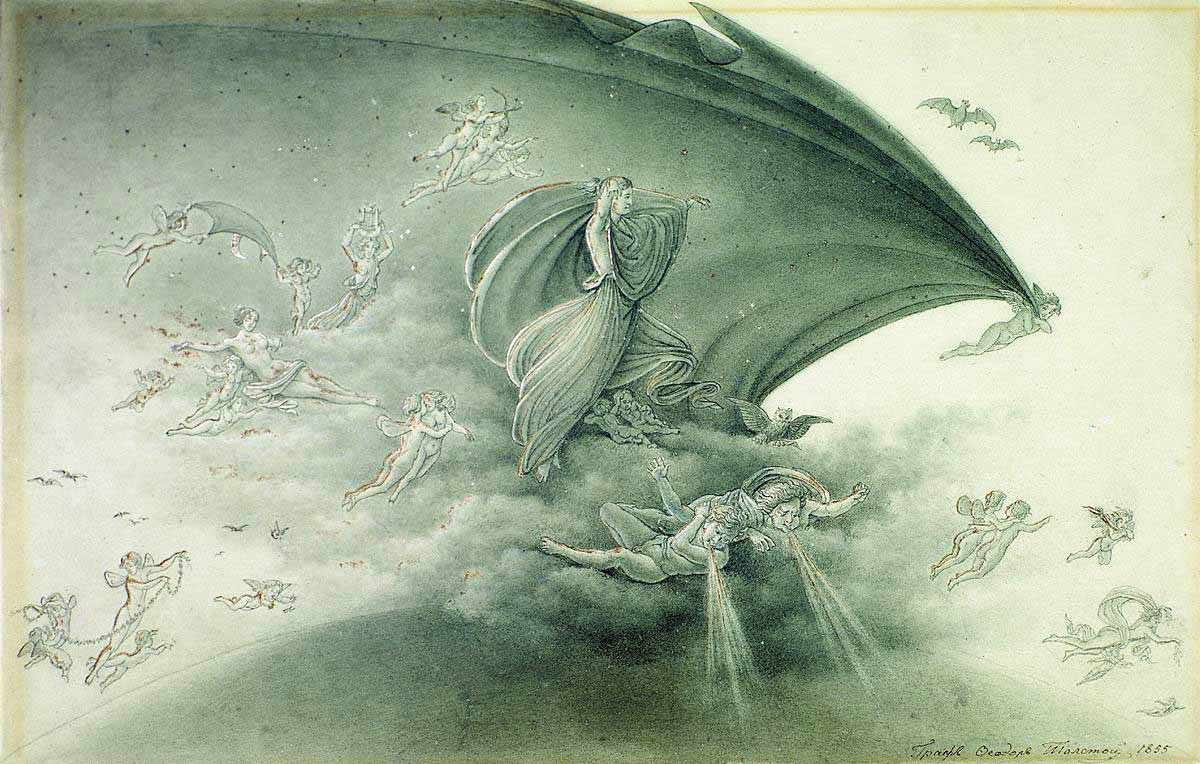 Allegro Night, vintage artwork by Fedor Tolstoy, 12x8" (A4) Poster