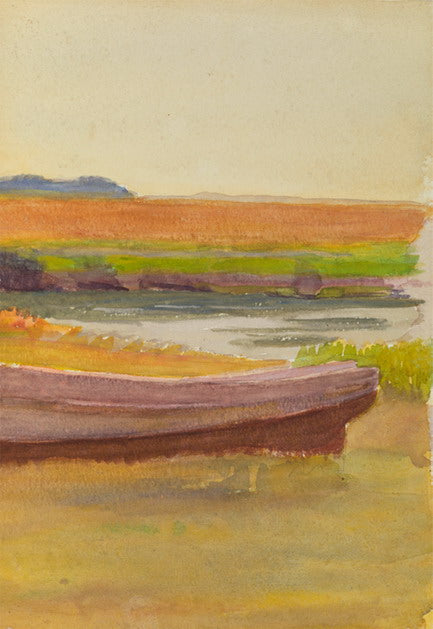 Landscape: Marsh Scene with Boat, vintage artwork by Thomas P. Anshutz, 12x8" (A4) Poster