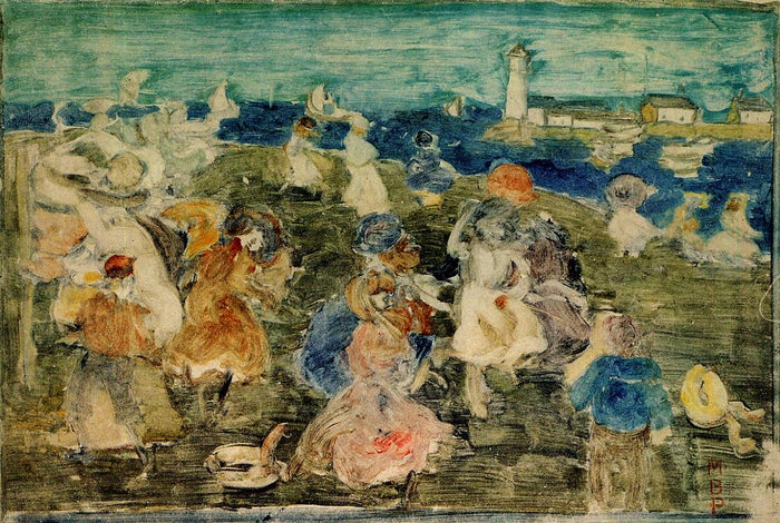 Beach Scene with Lighthouse by Maurice Prendergast,A3(16x12