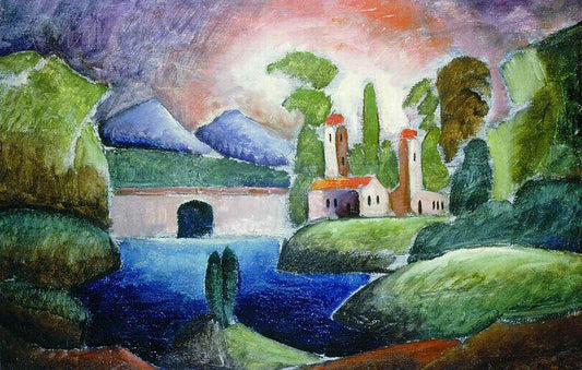 Landscape with Towers, vintage artwork by Ilya Mashkov, 12x8" (A4) Poster