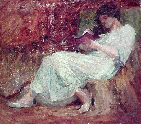 Morning Read, vintage artwork by Antonio Parreiras, 12x8" (A4) Poster