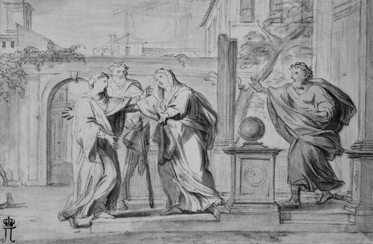 Mary Meeting Elizabeth, vintage artwork by Rene-Antoine Houasse, 12x8" (A4) Poster