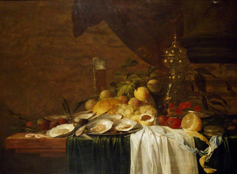 Still-Life with Fruit and Oysters, vintage artwork by Jan Davidsz. de Heem, 12x8" (A4) Poster
