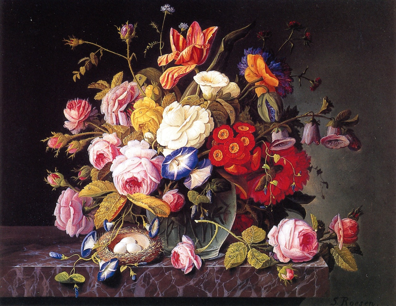 Still LIfe of Flowers, vintage artwork by Severin Roesen, A3 (16x12") Poster Print