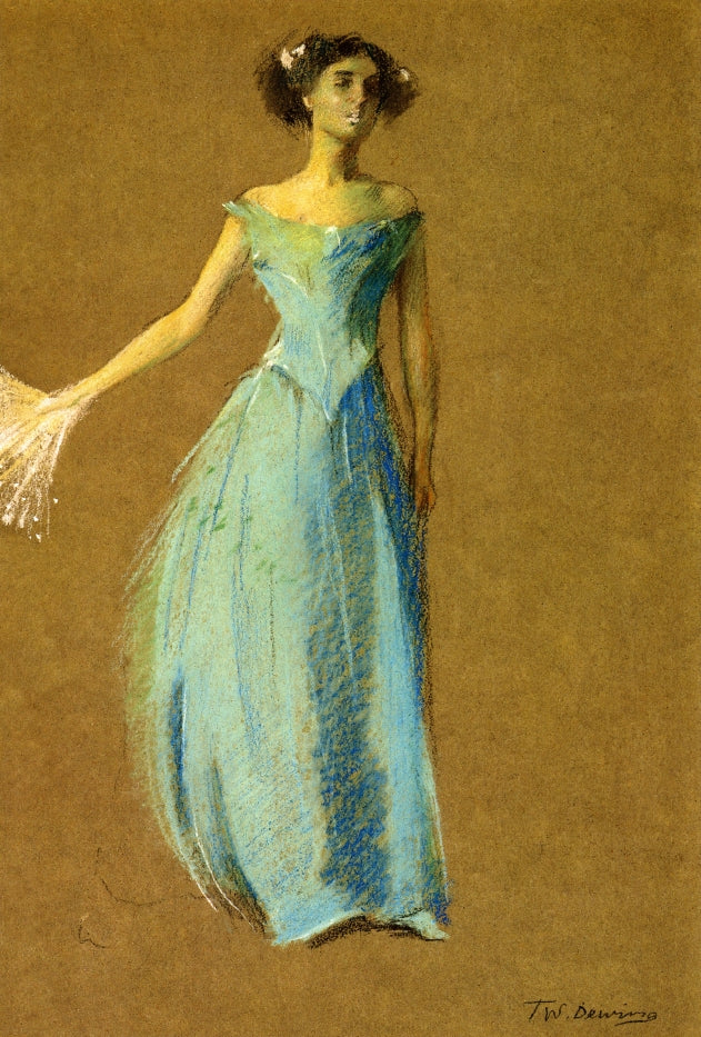 Lady in Blue, Portrait of Annie Lazarus, vintage artwork by Thomas Wilmer Dewing, 12x8" (A4) Poster