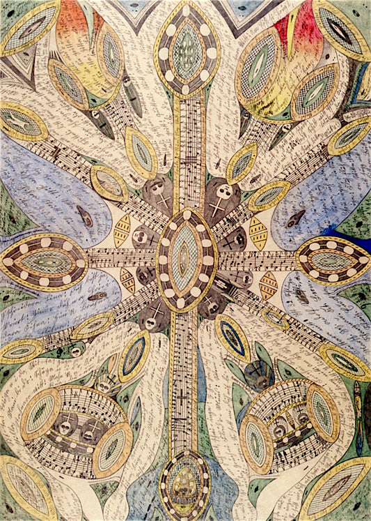 English-Great British Colonial District, Neveranger Island, vintage artwork by Adolf Wölfli, 12x8" (A4) Poster