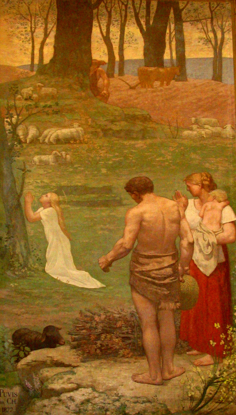 St. Genevieve as a Child in Prayer, vintage artwork by Pierre Puvis de Chavannes, 12x8" (A4) Poster