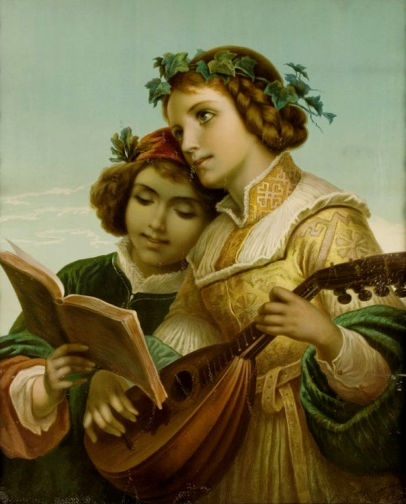 Two girls, vintage artwork by Unknown Italian School (19th century), A3 (16x12") Poster Print
