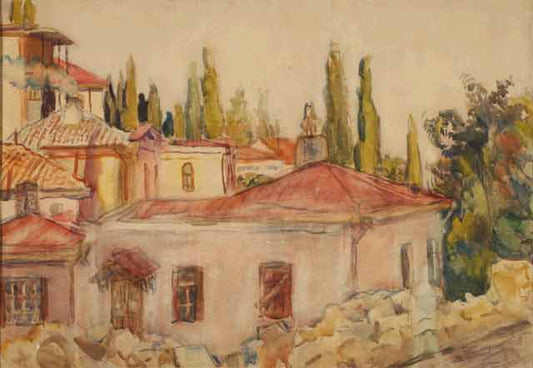 Crimean Landscape, vintage artwork by Aristarkh Lentulov, 12x8" (A4) Poster