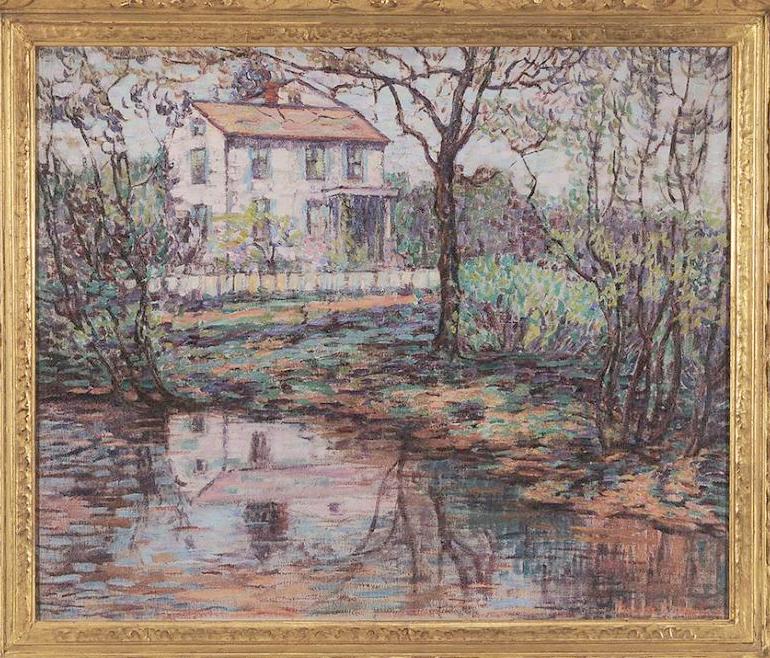 House by  a Pond, vintage artwork by Maude Drein Bryant, 12x8" (A4) Poster