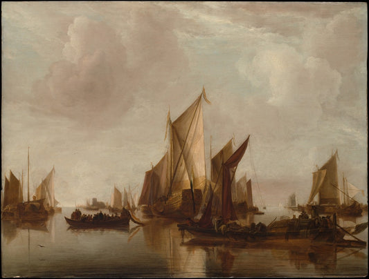 A State Yacht and Other Craft in Calm Water, vintage artwork by Jan van de Cappelle, 12x8" (A4) Poster