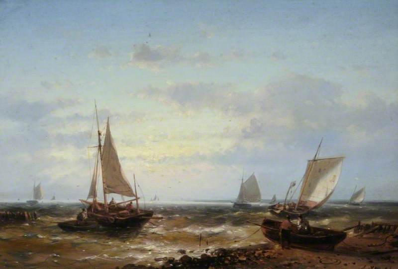 Fishing Boats in a Fresh Breeze, Evening, vintage artwork by Abraham Hulk, A3 (16x12") Poster Print