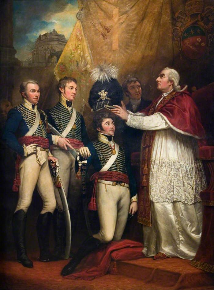 The Presentation of British Officers to Pope Pius VI, 1794, vintage artwork by James Northcote, 12x8" (A4) Poster