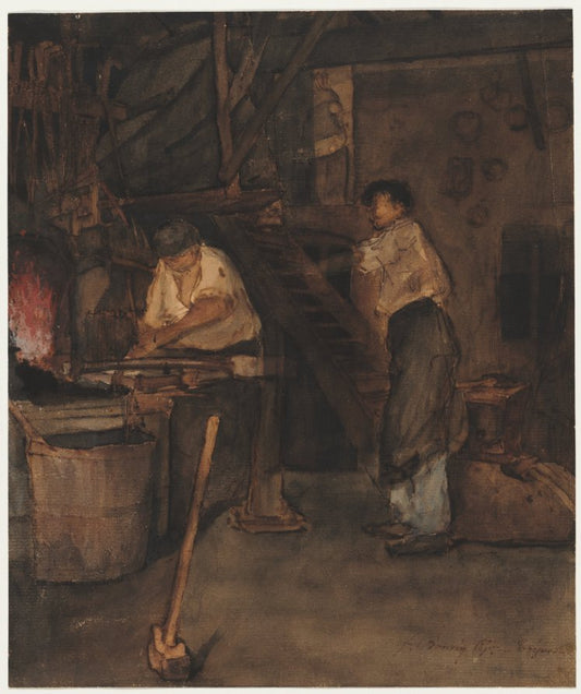 Study for The Blacksmith's Shop: Remembrance of Le Trefort, vintage artwork by François Bonvin, A3 (16x12") Poster Print