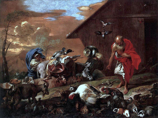 In Front of Noah's Ark, vintage artwork by Giovanni Castiglione, 12x8" (A4) Poster