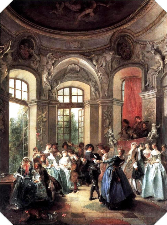Dance in a Pavilion, vintage artwork by Nicolas Lancret, 12x8" (A4) Poster