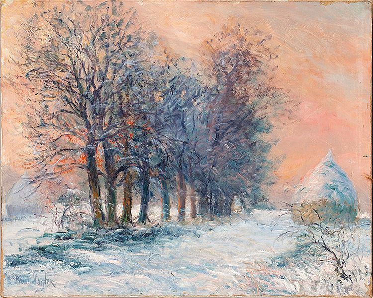 Haystack, Trees and Snow, vintage artwork by Paul Vogler, 12x8" (A4) Poster