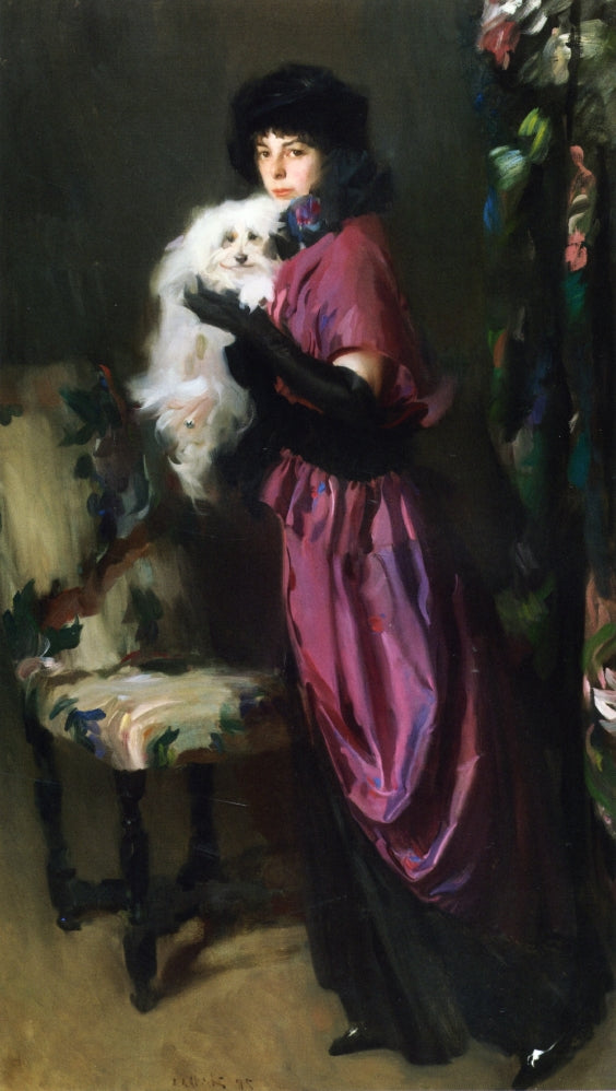 Elegant Woman with Her Dog, vintage artwork by Albrogio Antonio Alciati, 12x8" (A4) Poster