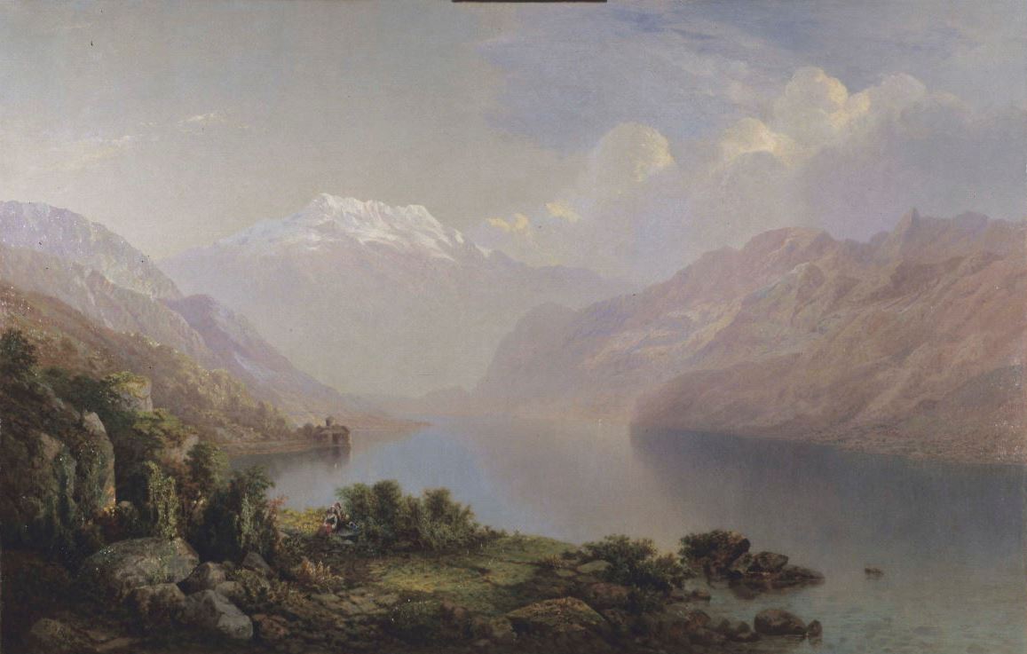 Chateau de Chillon, Lake Geneva and Les Dents du Midi, vintage artwork by Frederick Butman, A3 (16x12") Poster Print