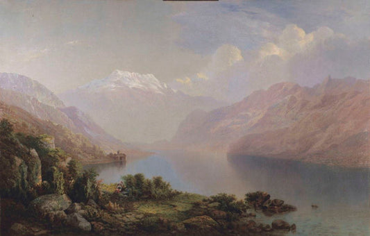 Chateau de Chillon, Lake Geneva and Les Dents du Midi, vintage artwork by Frederick Butman, A3 (16x12") Poster Print