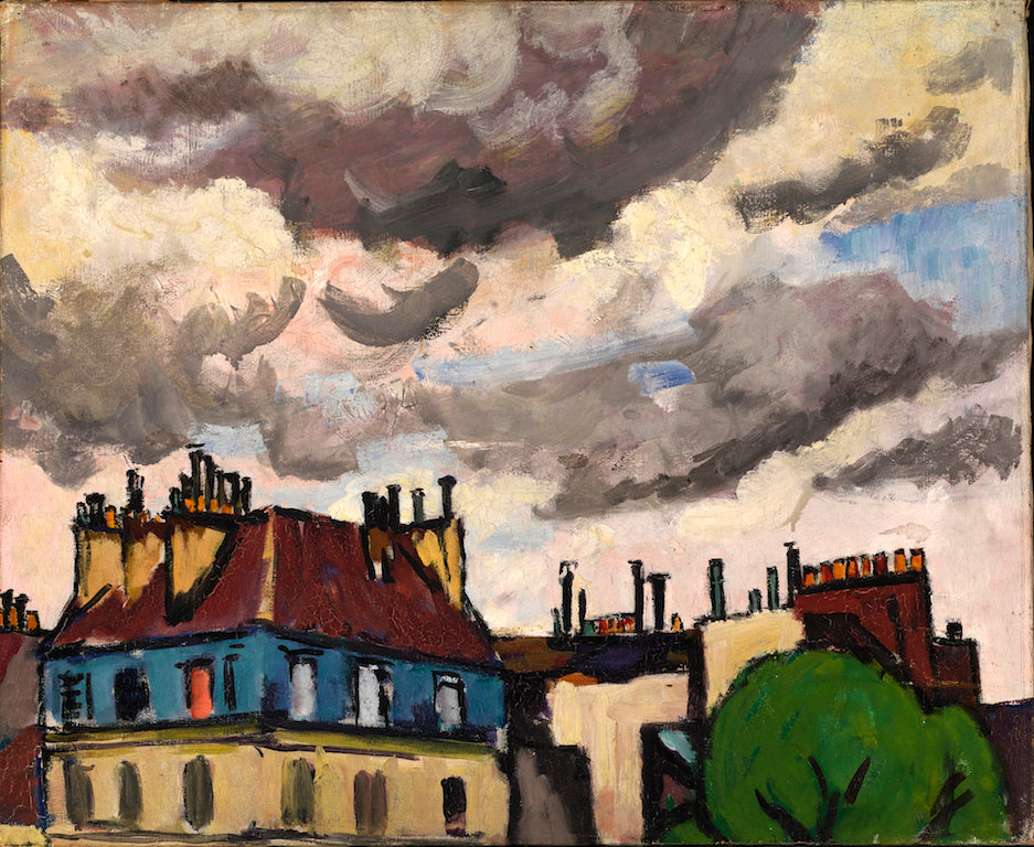 Rooftops and Clouds, Paris, vintage artwork by H. Lyman Saÿen, 12x8" (A4) Poster