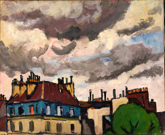 Rooftops and Clouds, Paris, vintage artwork by H. Lyman Saÿen, 12x8" (A4) Poster