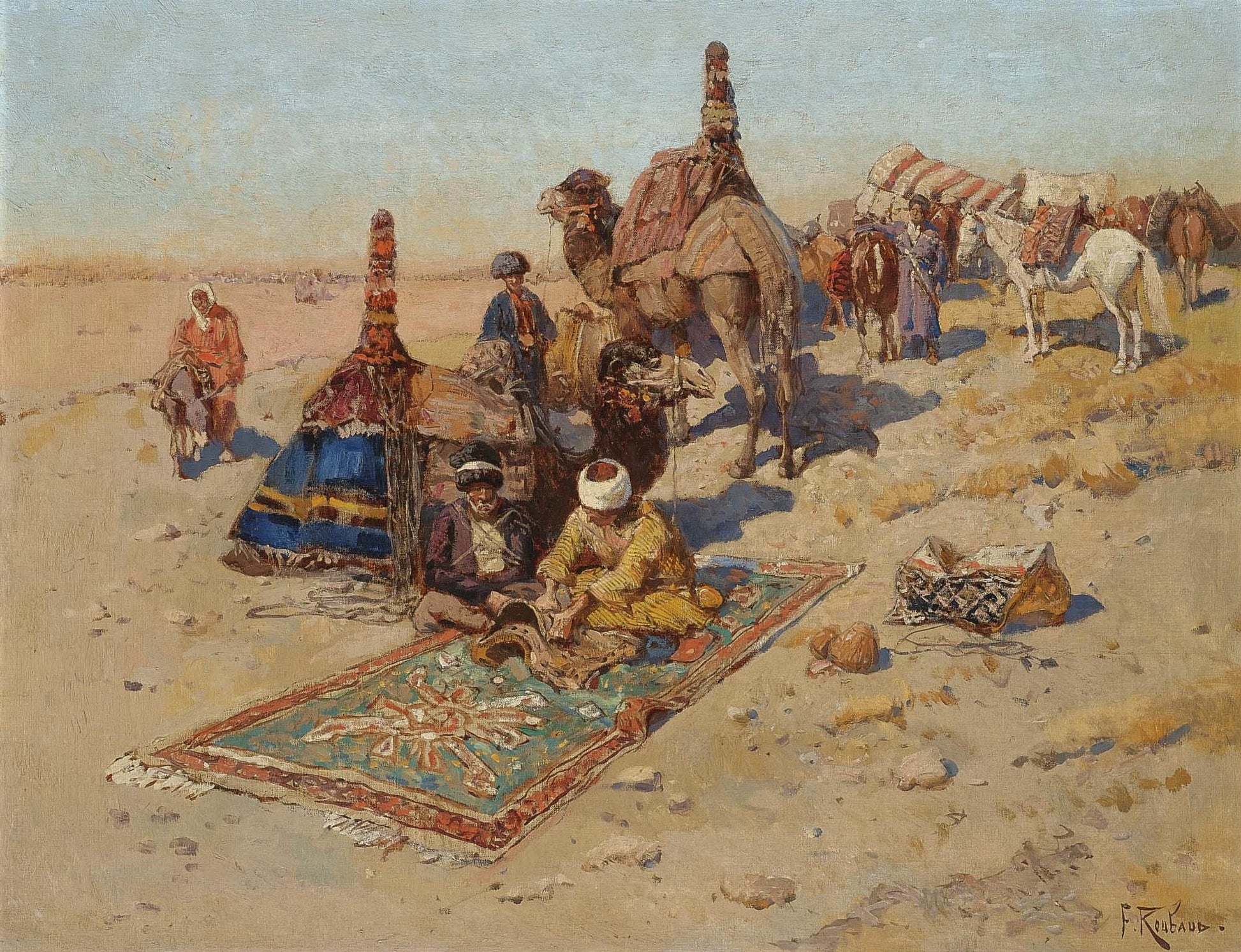 Scene in the Caucasus, vintage artwork by Franc Alekseevich Rubo, 12x8" (A4) Poster