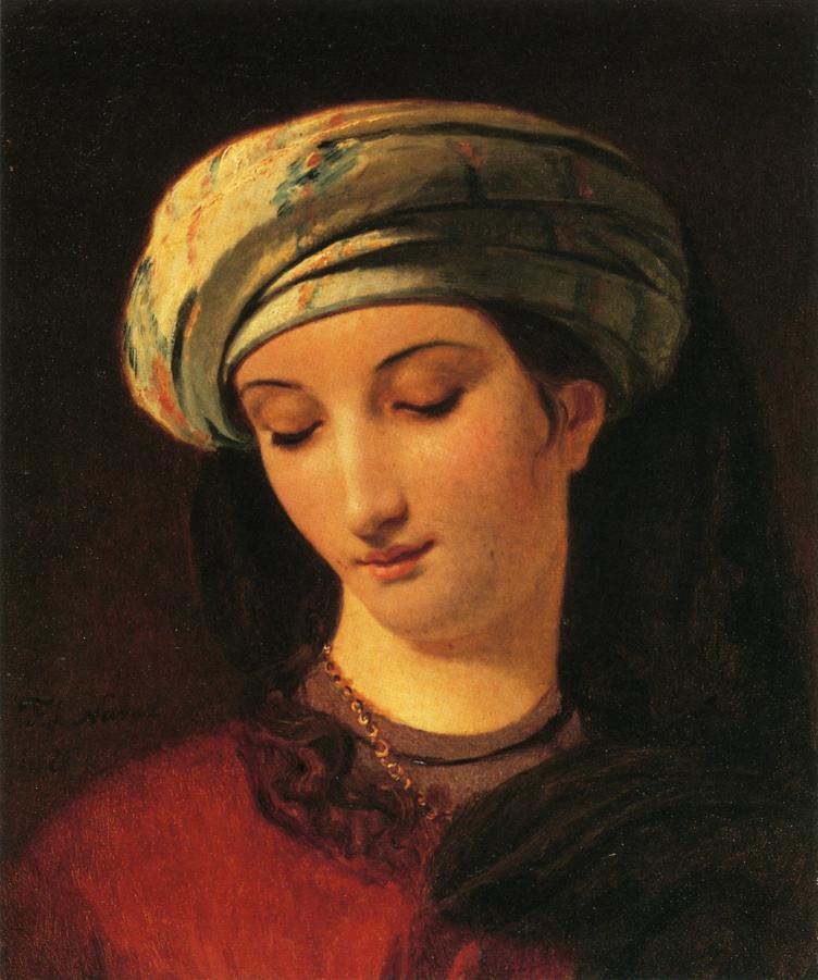 Portrait of a Woman with a Turban, vintage artwork by François Joseph Navez, 12x8" (A4) Poster