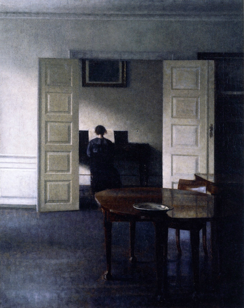 Interior with Ida Playing the Piano, vintage artwork by Vilhelm Hammershøi, 12x8" (A4) Poster