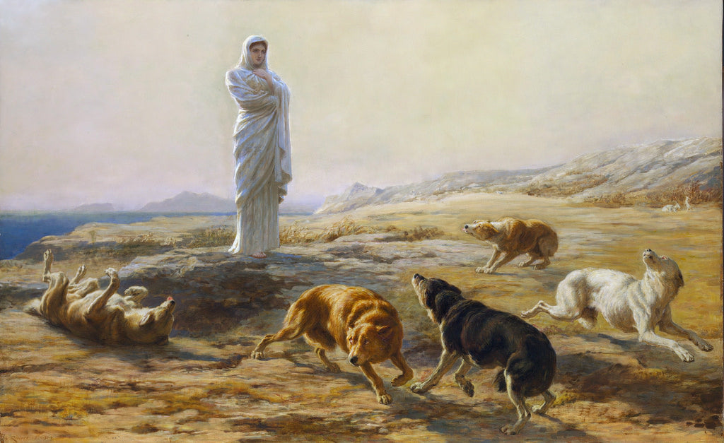Pallas Athena and the Herdsman’s Dogs, vintage artwork by Briton Riviere, 12x8" (A4) Poster