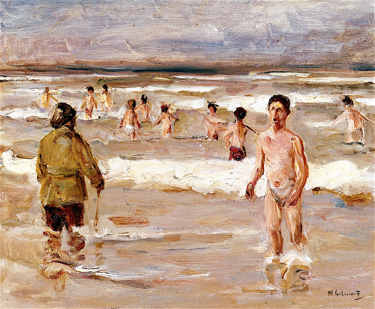 Boys Bathing in the Sea, vintage artwork by Max Liebermann, 12x8" (A4) Poster