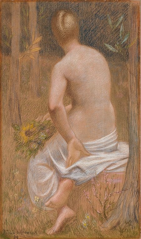 Seated Female Figure Seen from Behind, vintage artwork by Pierre Puvis de Chavannes, 12x8" (A4) Poster