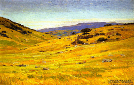 Grassy Hillsides, vintage artwork by William Wendt, 12x8" (A4) Poster