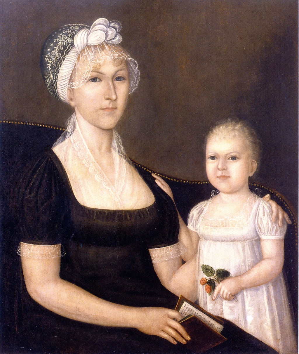 Mrs. Abraham White, Jr. and Daughter Rose, vintage artwork by Joshua Johnson, 12x8" (A4) Poster