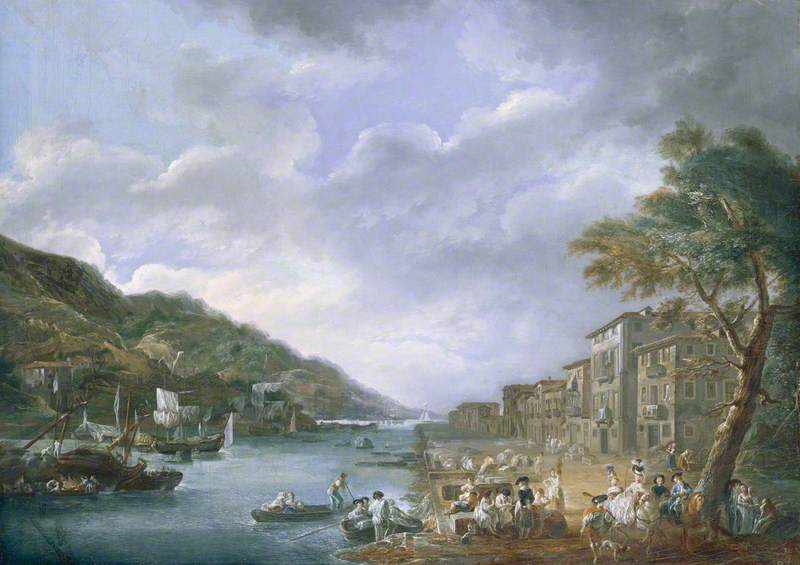 The Quay, Olaveaga, Bilbao, vintage artwork by Luis Paret y Alcazar, 12x8" (A4) Poster