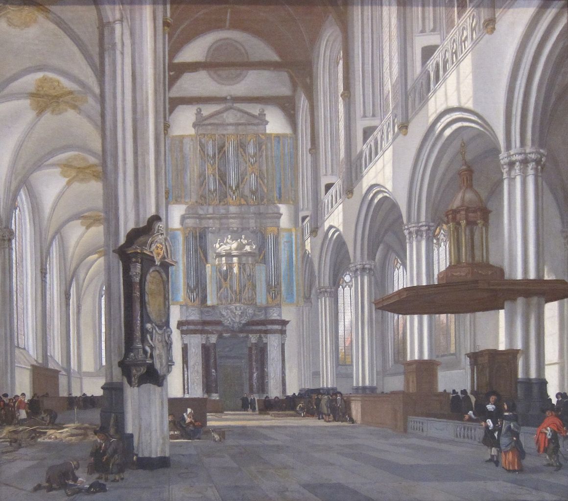 Interior of the Nieuwe Kerk, Amsterdam, vintage artwork by Emanuel de Witte, 12x8" (A4) Poster