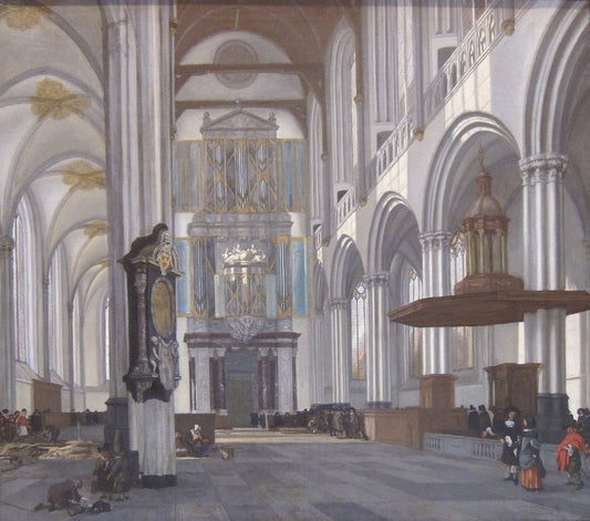 Interior of the Nieuwe Kerk, Amsterdam, vintage artwork by Emanuel de Witte, 12x8" (A4) Poster