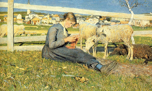 Ragazza che fa la calza, vintage artwork by Giovanni Segantini, 12x8" (A4) Poster
