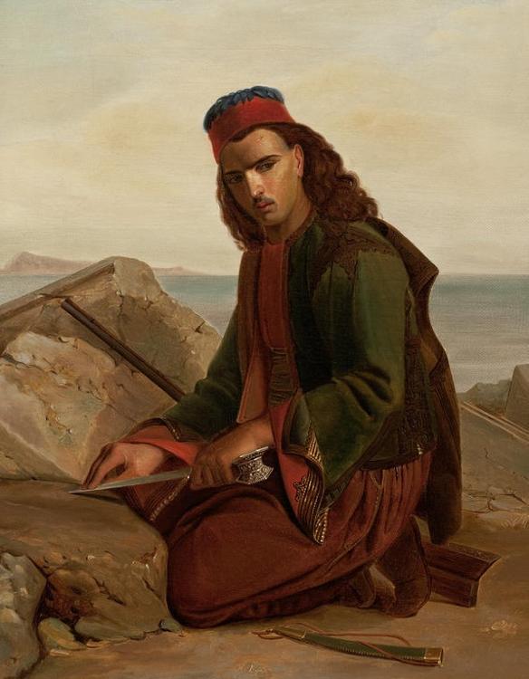 A Greek Soldier Hones his Dagger, vintage artwork by Niels Simonsen, A3 (16x12") Poster Print