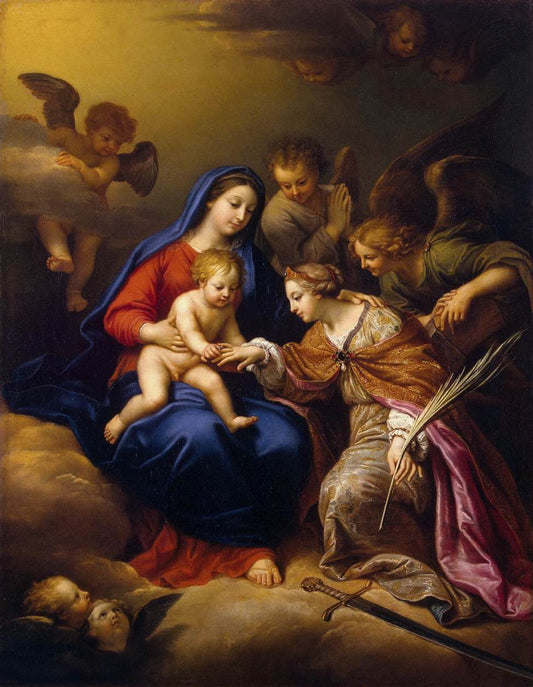 Mystic Marriage of St Catherine, vintage artwork by Pierre Mignard, 12x8" (A4) Poster
