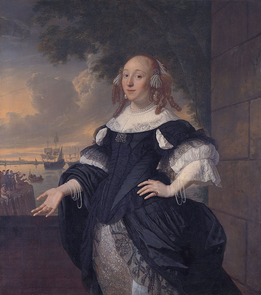 Geertruida den Dubbelde, Wife of Lieutenant Admiral Aert van Nes, vintage artwork by Bartholomeus van der Helst, 12x8" (A4) Poster