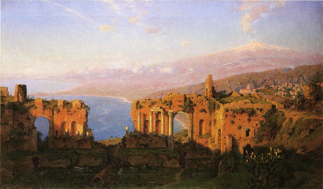 Ruins of the Roman Theatre at Taormina, Sicily, vintage artwork by William Stanley Haseltine, 12x8" (A4) Poster