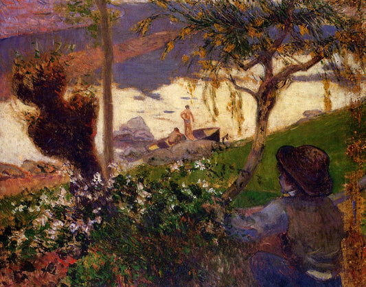 Breton Boy by  the Aven River, vintage artwork by Paul Gauguin, 12x8" (A4) Poster