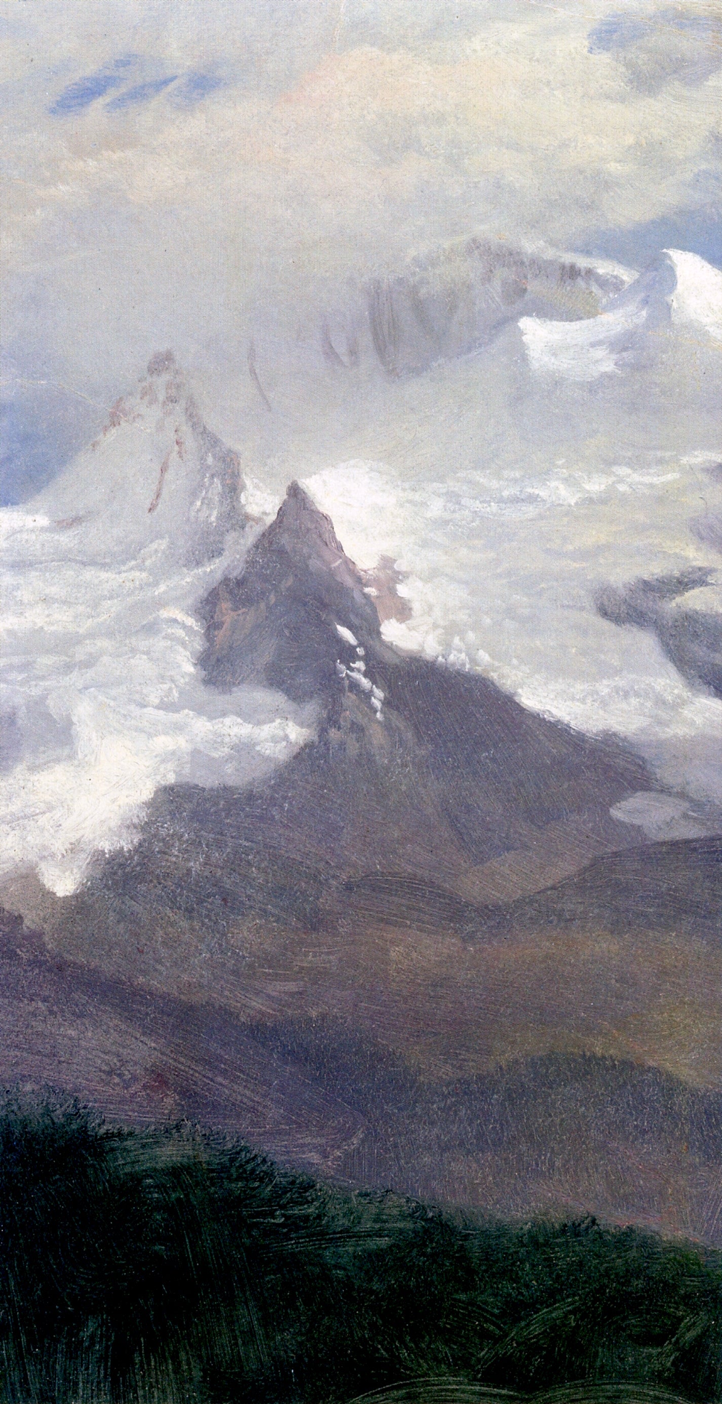 Cloud Study with Mountain Peaks, vintage artwork by Albert Bierstadt, 12x8" (A4) Poster